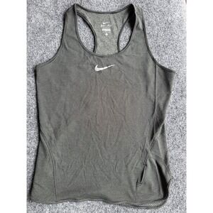Nike Dri-FIT Womens Racerback AeroReact Running Tank Top Olive Gray Striped S